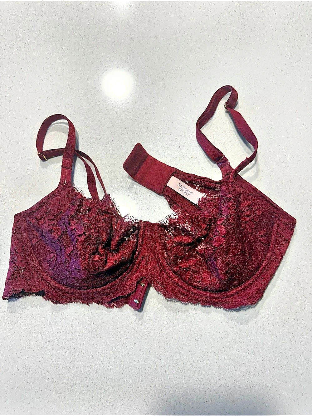 Victoria's Secret Rose Lace Bra Burgundy 34D